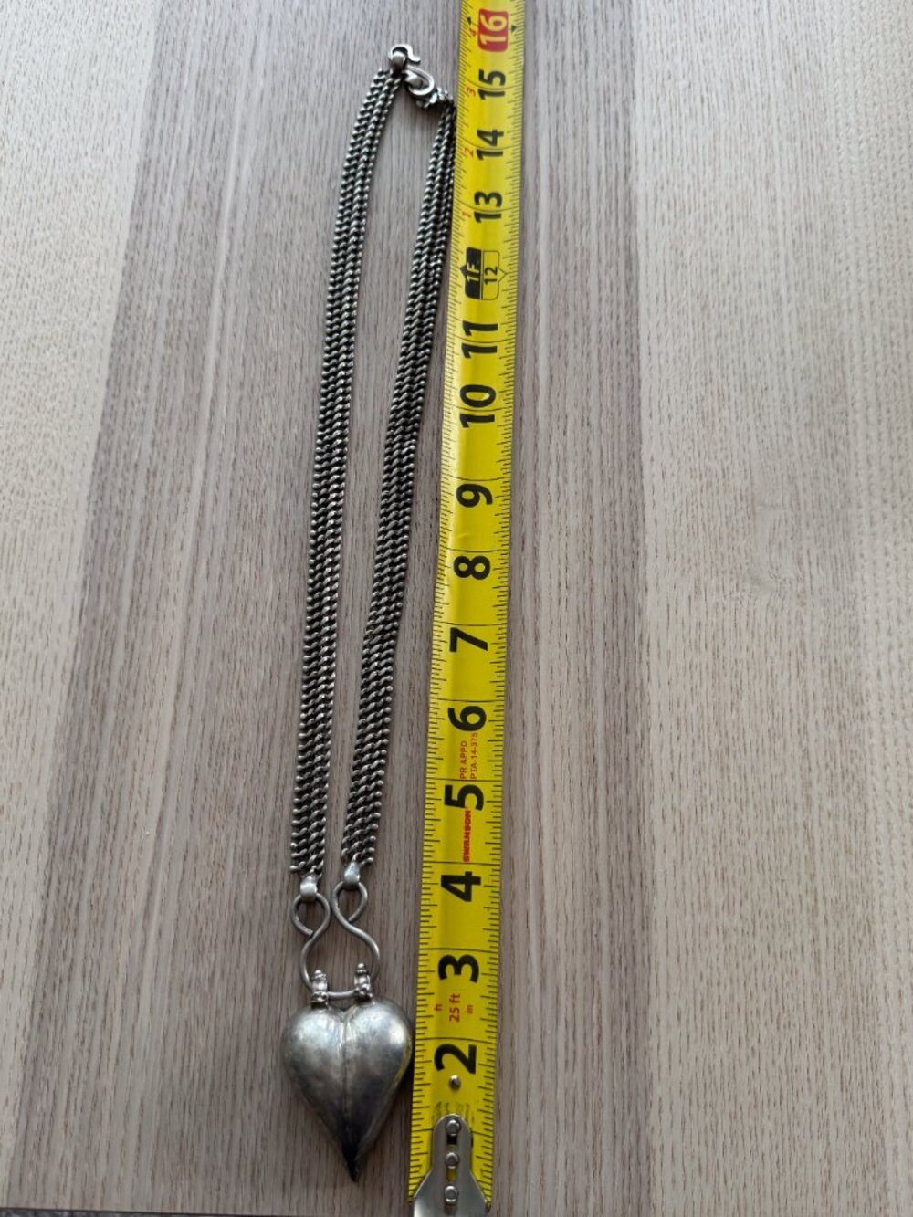 Vintage Tribal Puffy Heart Necklace Heavy Silver Tone Boho Statement 26" - Picture 7 of 7